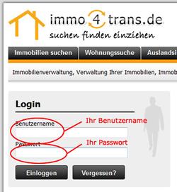 Login zu immo4trans.de
