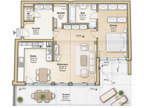Grundriss mit Terrasse KI bearbeitet
