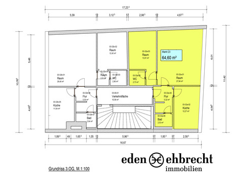 Dachgeschosswohnung mieten in Oldenburg (Oldb), 64,4 m² Wohnfläche, 2 Zimmer