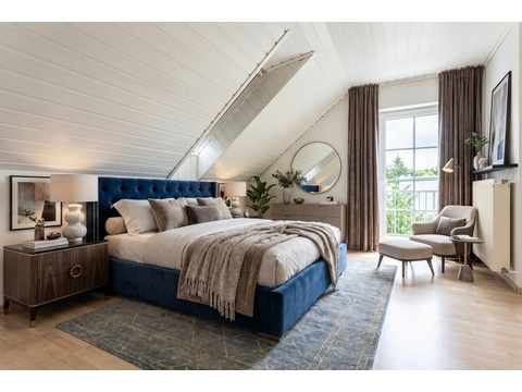 Gemütliches Schlafzimmer mit Balkon (KI-gestützte Visualisierung)