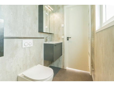 Luxus Badezimmer Chalet Schouwen Duin Mit Künstlerischer Duschwand002