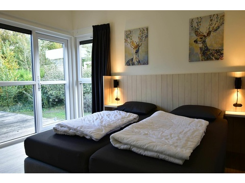 Ferienhaus Ouddorp Hauptschlafzimmer Doppelbett Terrasse Roompot01