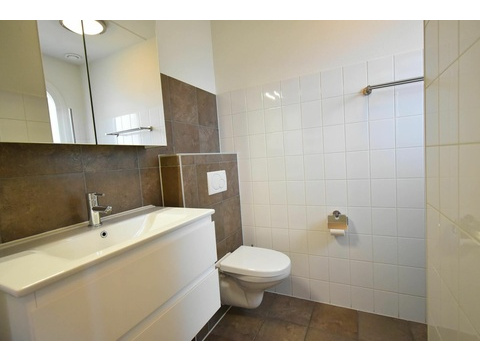 Eckhaus Duinresort Dunimar Badezimmer Waschbecken Spiegel Toilette Roompot03