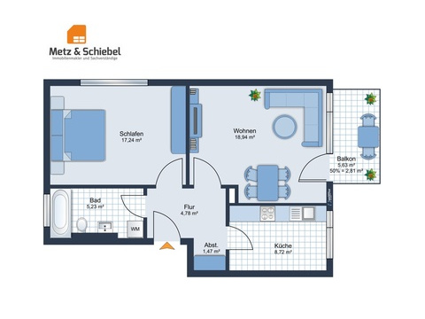 Etagenwohnung kaufen in Mainz, 59 m² Wohnfläche, 2 Zimmer