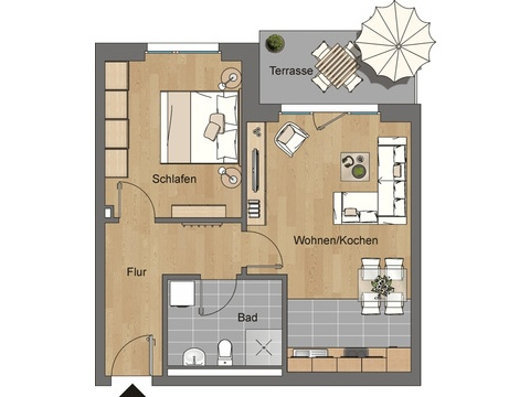 Erdgeschosswohnung mieten in Dresden, mit Garage, 54,55 m² Wohnfläche, 2 Zimmer