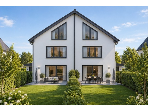 Wohnidee - Neubau von zwei Doppelhaushälften / Gartenansicht