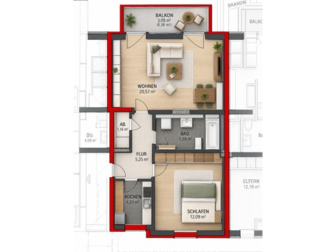 Etagenwohnung kaufen in Halle (Westfalen), mit Stellplatz, 52 m² Wohnfläche, 2 Zimmer