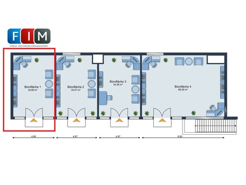 Bürofläche mieten, pachten in Bünde, 34,68 m² Bürofläche, 1 Zimmer