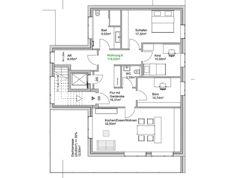Penthousewohnung kaufen in Osnabrück, 116,33 m² Wohnfläche, 4 Zimmer