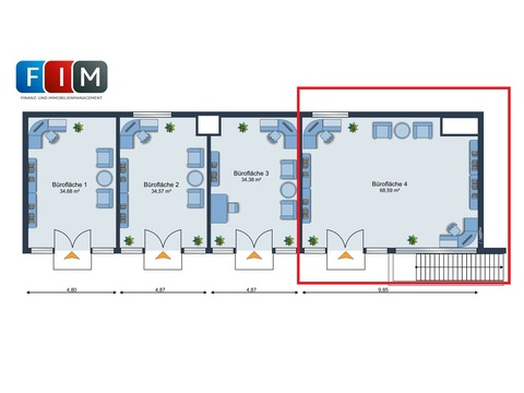 Bürofläche mieten, pachten in Bünde, 68,59 m² Bürofläche, 1 Zimmer