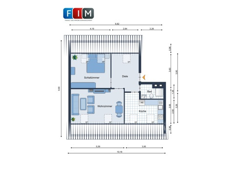 Dachgeschosswohnung kaufen in Osnabrück, 48,6 m² Wohnfläche, 2 Zimmer