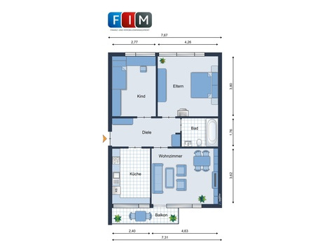Etagenwohnung kaufen in Osnabrück, 63,74 m² Wohnfläche, 3 Zimmer
