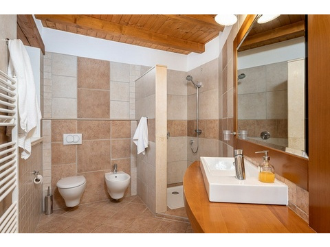 Bad mit Walk-in-Dusche und Handtuchheizkörper