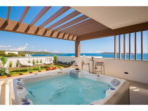 Whirlpool unter der Pergola mit Meerblick