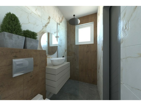 Badezimmer mit Fenster und Dusche