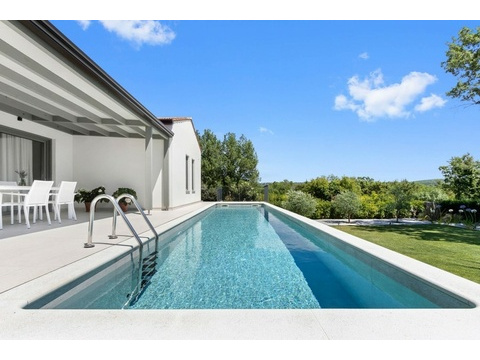 Pool mit Einstiegsleiter und Liegewiese